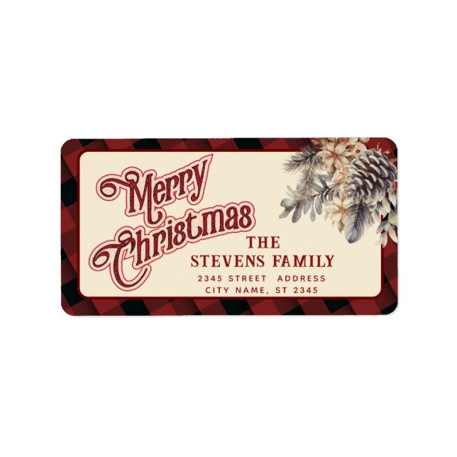 Modern script Merry Christmas pine cone floral Label (Front)