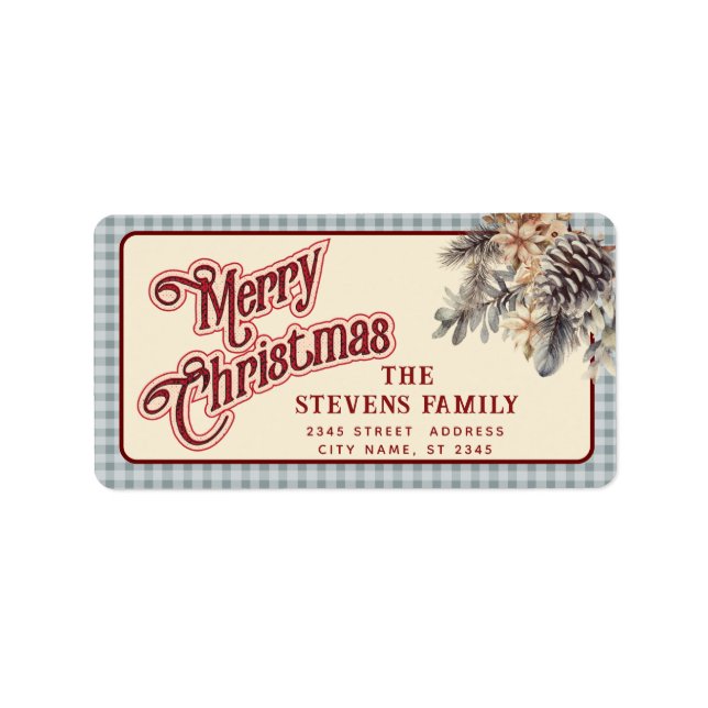 Modern script Merry Christmas pine cone floral Label (Front)