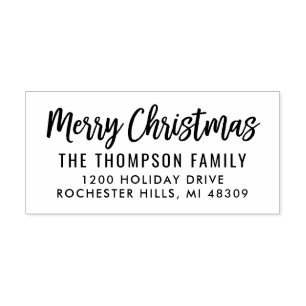 Modern Script Merry Christmas Return Address Rubber Stamp