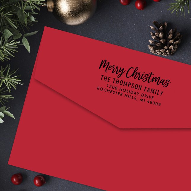 Modern Script Merry Christmas Return Address Self-inking Stamp (Creator Uploaded)