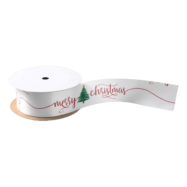 Modern Script Merry Christmas Tree Satin Ribbon (Spool)