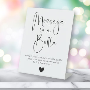 Modern Script Message In A Bottle Baby Shower Pedestal Sign