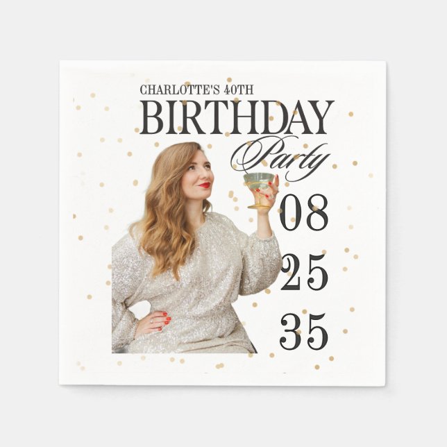 Modern Script Milestone Any Age Birthday Gold  Napkin (Front)