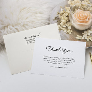 Modern Script Minimal Calligraphy White Wedding Thank You Card