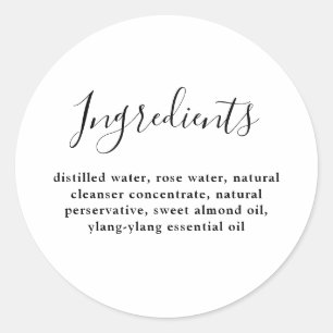 Modern Script Minimal Ingredients Beauty Product Classic Round Sticker