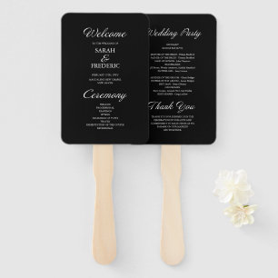 Modern Script Minimalist Black Wedding Program Hand Fan