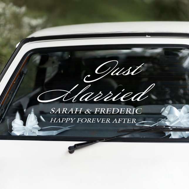 Modern Script Minimalist Just Married Wedding Window Cling (Creator Uploaded)