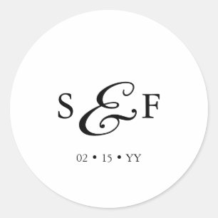 Modern Script Minimalist Monogram White Wedding Classic Round Sticker