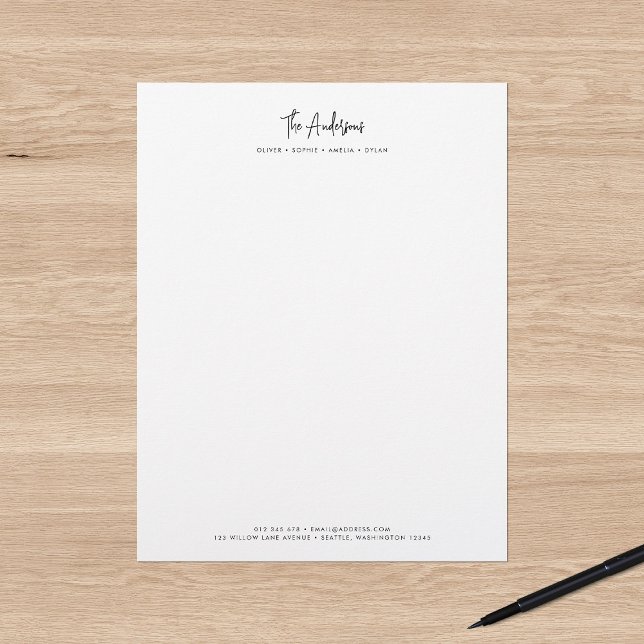Modern Script Minimalist Personalized Family Name Letterhead (Creator Uploaded)