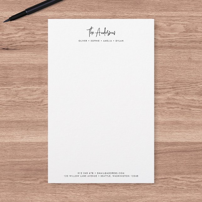 Modern Script Minimalist Personalized Family Name Stationery (Creator Uploaded)