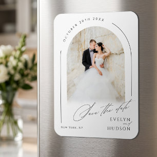 Modern Script Minimalist Photo Arch Wedding Magnet