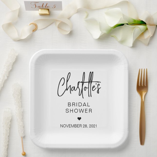 Modern Script Minimalist Simple Bridal Shower Paper Plate (Wedding)