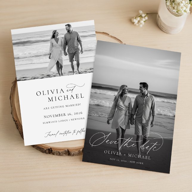 Modern Script Minimalist Wedding Photo Save The Date (Creator Uploaded)