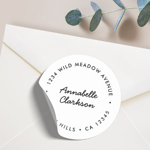 Modern Script   Minimalist White Return Address Classic Round Sticker