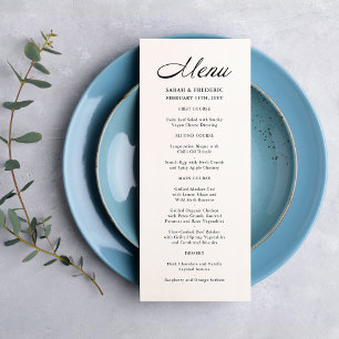 Modern Script Minimalist White Wedding Menu