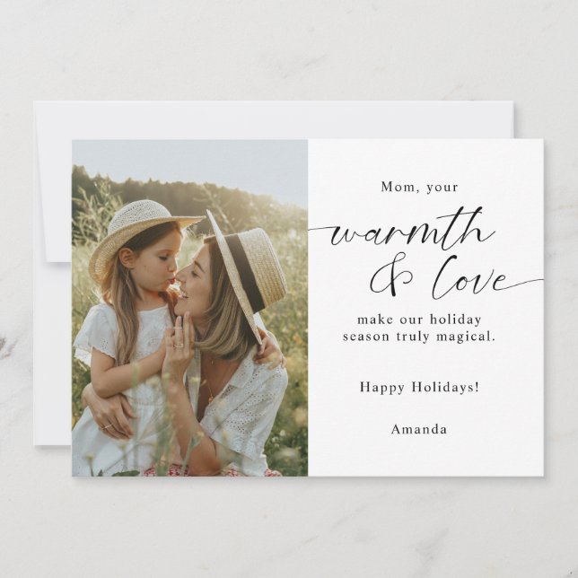 Modern Script Mom, Making Magic Happen Photo Holiday Card (Front)