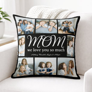 Modern Script Mom We Love You Photo Collage XO  Throw Pillow