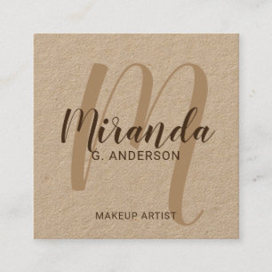 Modern Script Monogram and Name Kraft Paper Square Business Card
