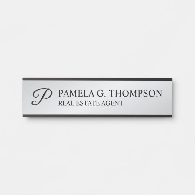Modern Script Monogram Black and Silver Door Sign (Front)