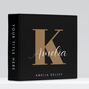 Modern Script Monogram Black Gold Binder