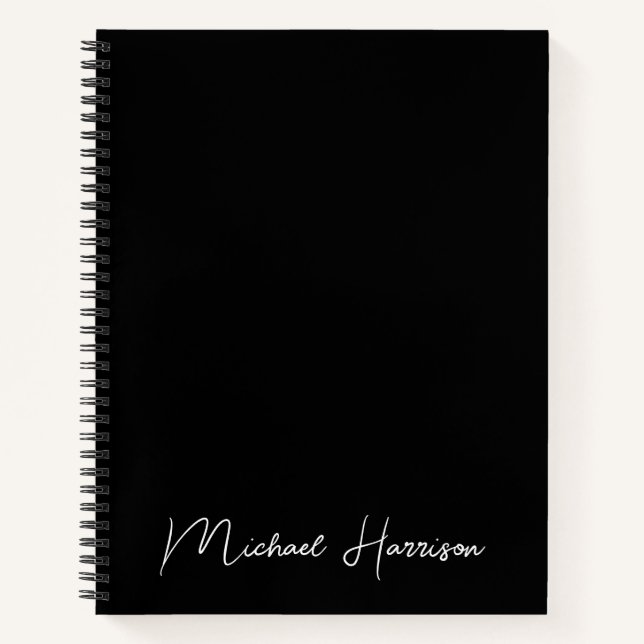 Modern Script Monogram Black Notebook (Front)