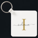 Modern Script Monogram Elegant Name Keychain<br><div class="desc">Gold Gray Monogram Script Name Modern keychain you can easily edit with your name and initial by clicking the "Personalize" button. Completely change the colors of the text and background when you select the "Customize this" link.</div>