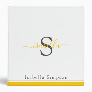 Modern Script Monogram Elegant Professional Yellow Binder