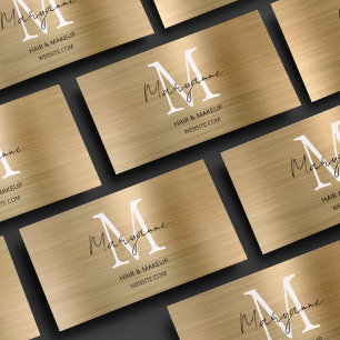 Modern Script Monogram Gold Business Card