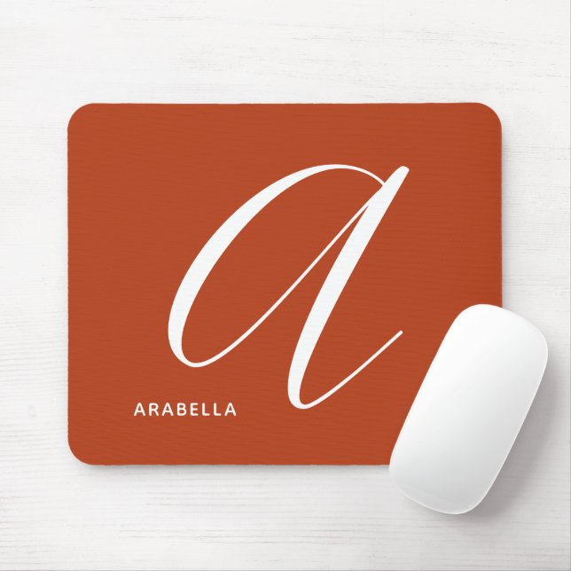 Modern Script Monogram Initial A Burnt Orange Mouse Pad (With Mouse)