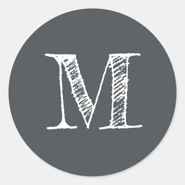 Modern Script Monogram Initial Black White Label (Front)