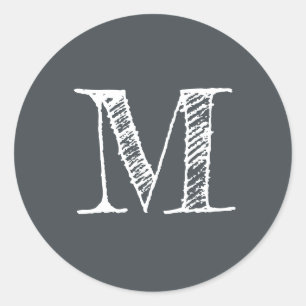 Modern Script Monogram Initial Black White Label
