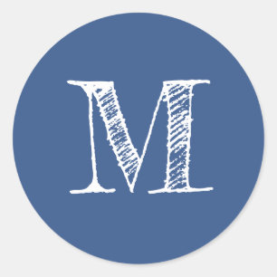 Modern Script Monogram Initial Classic Blue Round Sticker