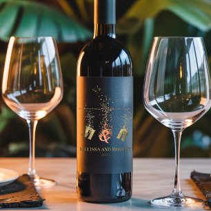 Modern Script Monogram Initial Elegant Chic Trendy Wine Label