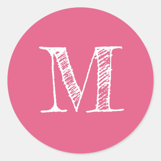 Modern Script Monogram Initial Hot Pink Label (Front)