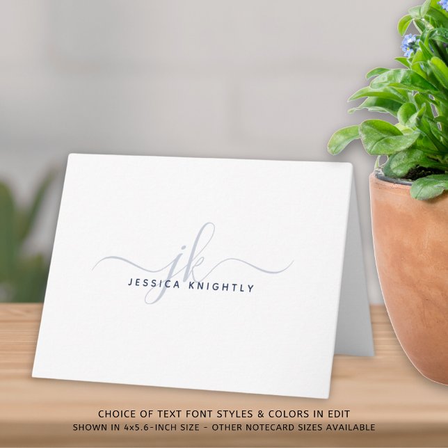 Modern Script Monogram Initials Minimal Navy Blue Note Card (Creator Uploaded)