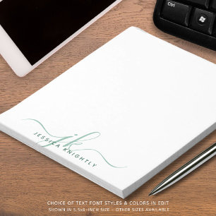 Modern Script Monogram Initials Minimalist Green Notepad