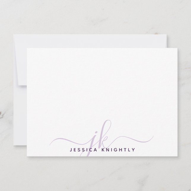 Modern Script Monogram Initials Minimalist Purple Card (Front)