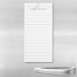 Modern Script Monogram Initials Silver Grey Ruled Magnetic Notepad<br><div class="desc">Personalized, minimalist modern magnetic back ruled notepad with simple calligraphy style script initials or monogram and name in silver and grey. CHANGES: The text font style, colour, size and placement can be changed by clicking EDIT in the PERSONALIZE section for a custom look. ASSISTANCE: For help with design modification or...</div>