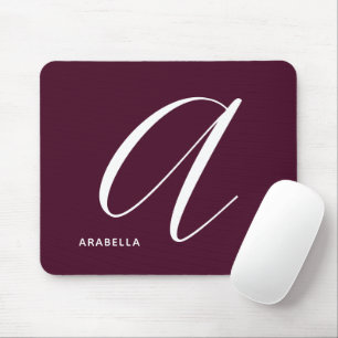 Modern Script Monogram Letter A Burgundy Mouse Pad