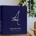Modern Script Monogram Navy Binder<br><div class="desc">Simple monogrammed binder features a modern design in navy blue and white with brushed script initials. Monogram initials are layered to create a unique design for you. Custom name presented in the lower thirds in simple stylish font with title role position or custom text in elegant script. A modern binder...</div>