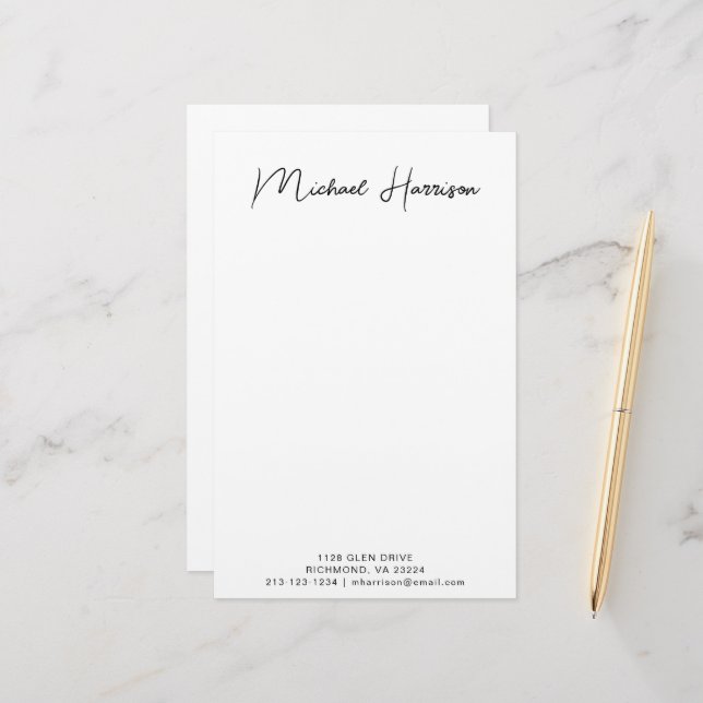 Modern Script Monogram Personalized Stationery (Front/Back In Situ)