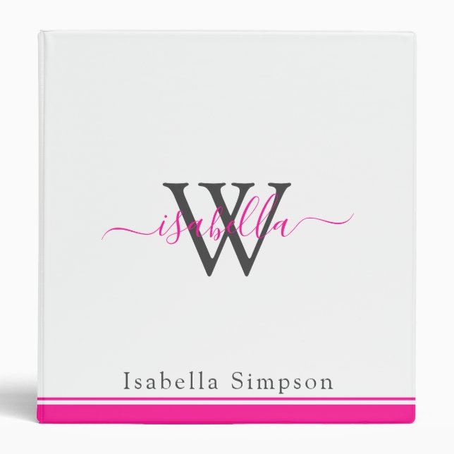 Modern Script Monogram Professional Hot Pink Binder (Front)