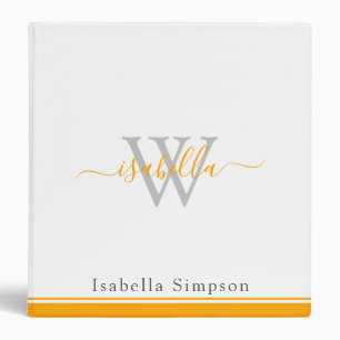 Modern Script Monogram Professional Orange Binder