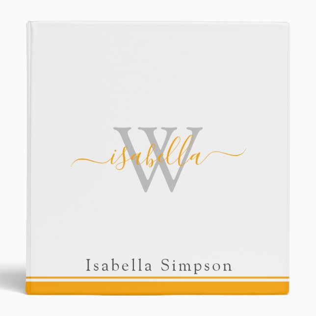 Modern Script Monogram Professional Orange Binder (Front)