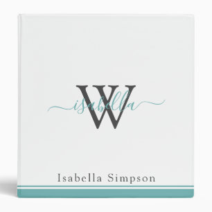 Modern Script Monogram Professional Teal Binder
