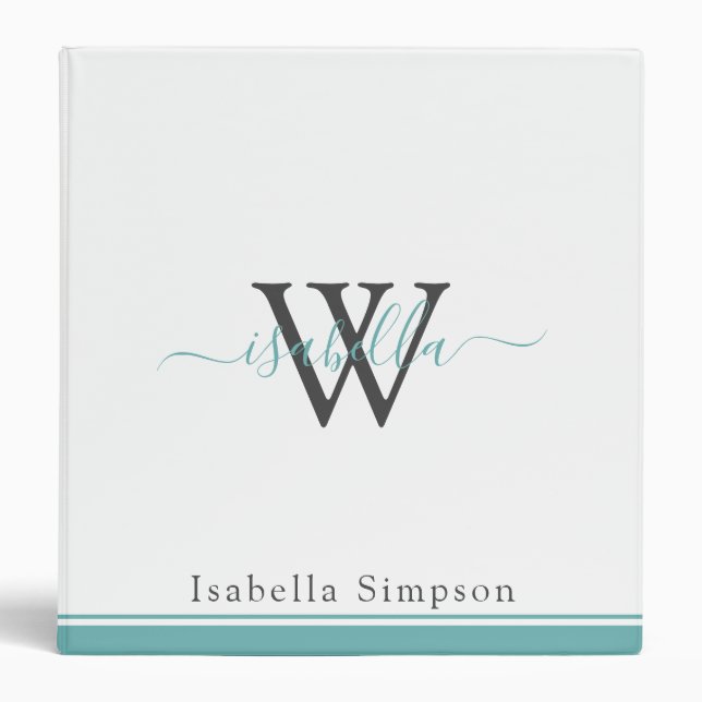 Modern Script Monogram Professional Teal Binder (Front)