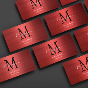Modern Script Monogram Red Business Card