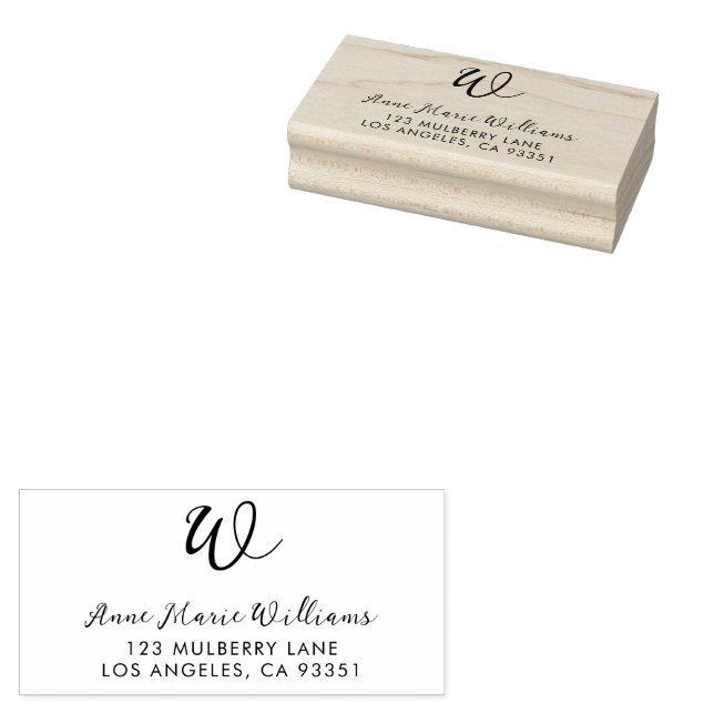 Modern Script Monogram Return Address Rubber Stamp (Stamped)
