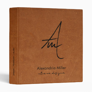 Modern Script Monogram Sable Leather Binder