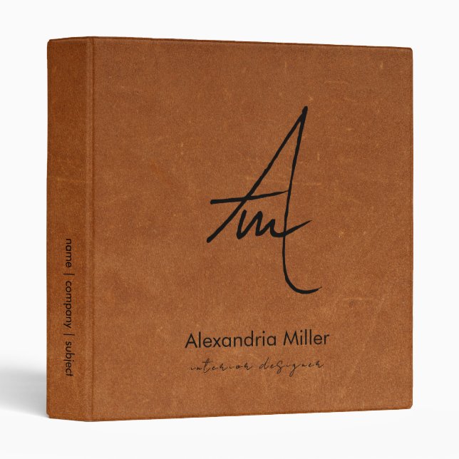 Modern Script Monogram Sable Leather Binder (Front/Spine)